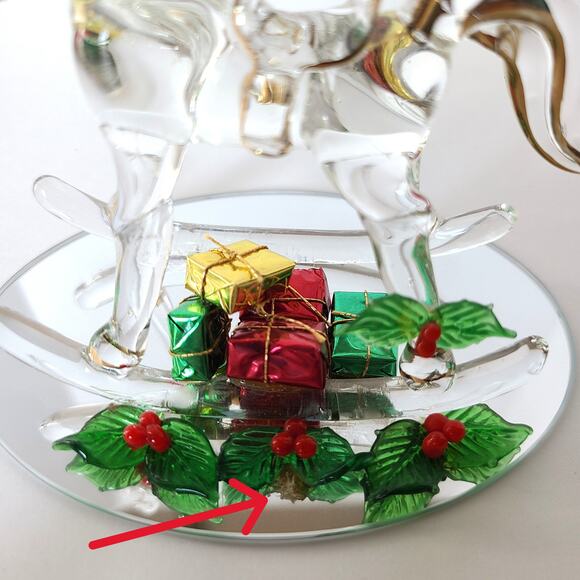 Christmas Glassical Expressions Holly Rocking Horse Hand Sculpted Glass 22K Trim - Picture 8 of 11